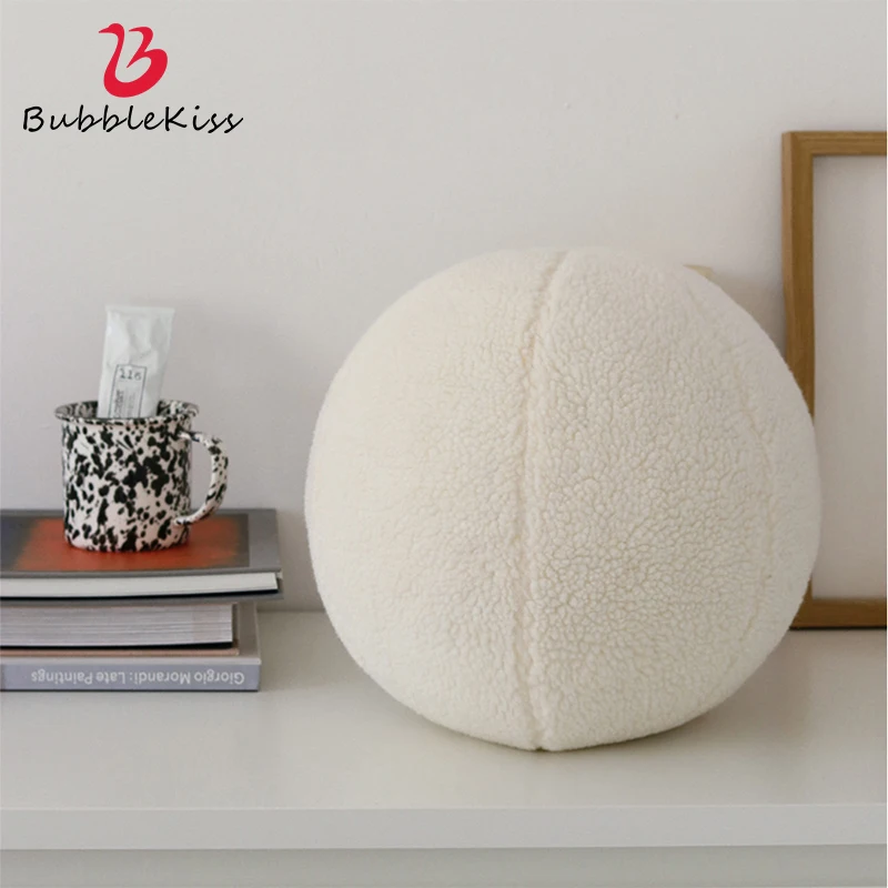 Bubble Kiss Nordic Ball Shaped Solid Color Stuffed Plush Pillow for Sofa Seat Decorative Cushion Soft Office Waist Rest Pillow