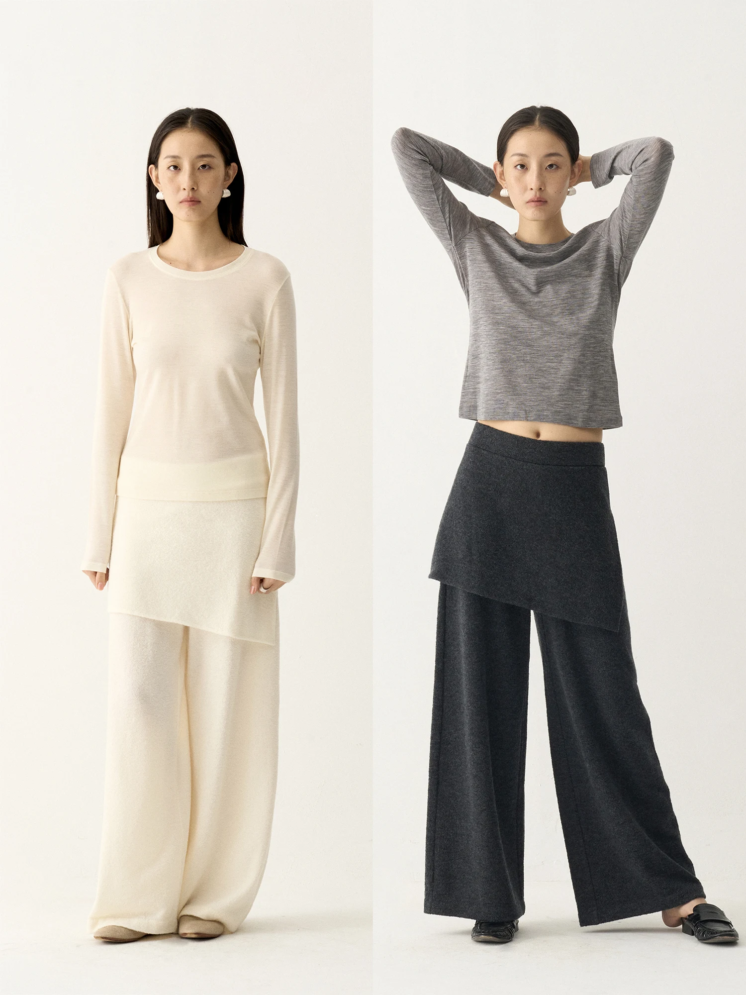 

Вязаные шерстяные брюки-юбка Lesatins с эффектом двухслойности, с боковыми разрезами, на эластичной талии, облегающие, длинные, из смесовой шерстяной ткани