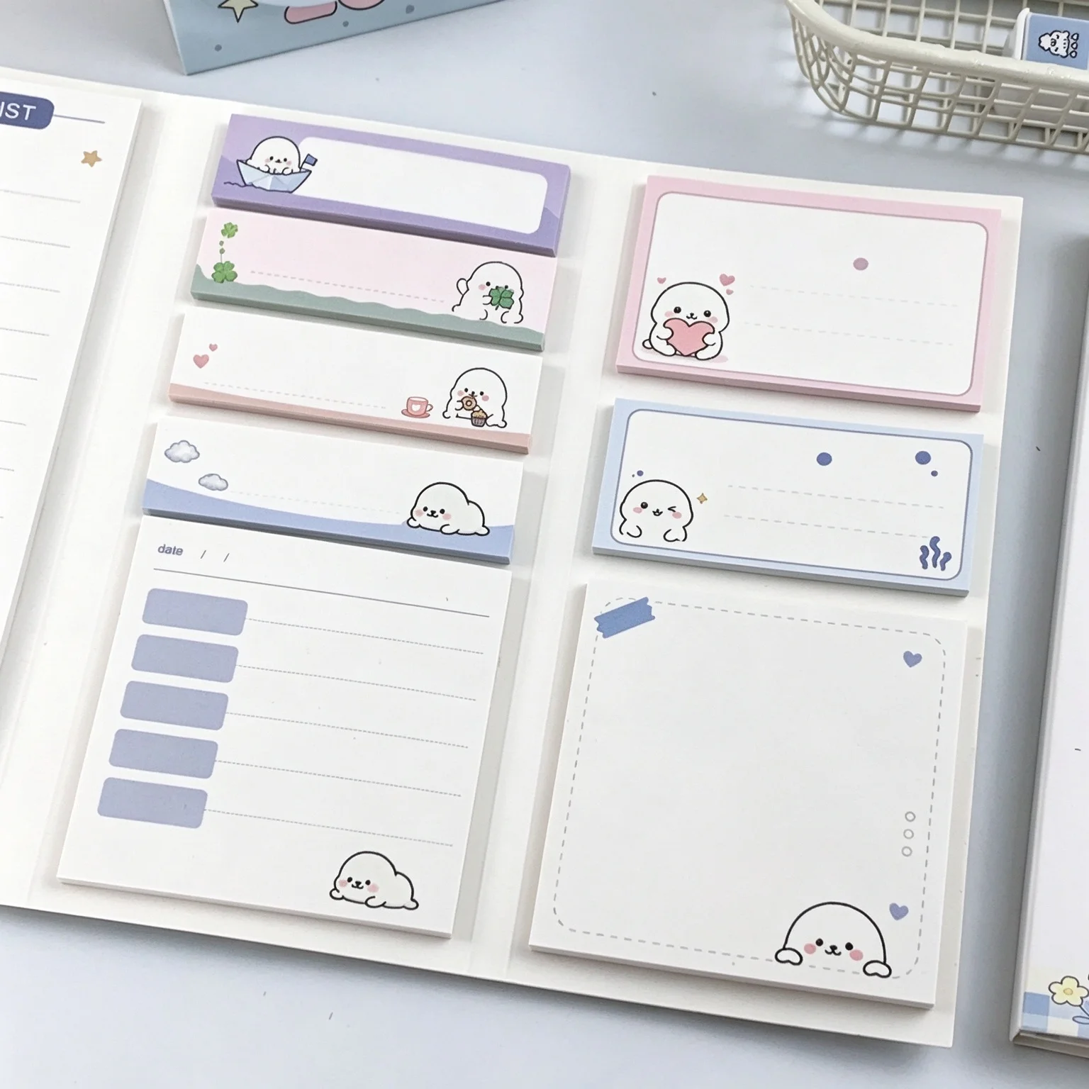 Cartoon Seal Tri-Fold Memo Pad Set, To Do List Notepaper Multi Pattern Note Paper Journaling Supplies Student School Stationery