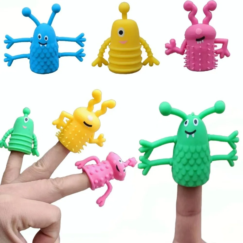 10 stücke Lustige Weiche Gummi Finger Topper Spielzeug Beruhigende Puppe Cartoon Dinosaurier Zappeln Spielzeug Dehnbare Mini Hand Puppe Kinder