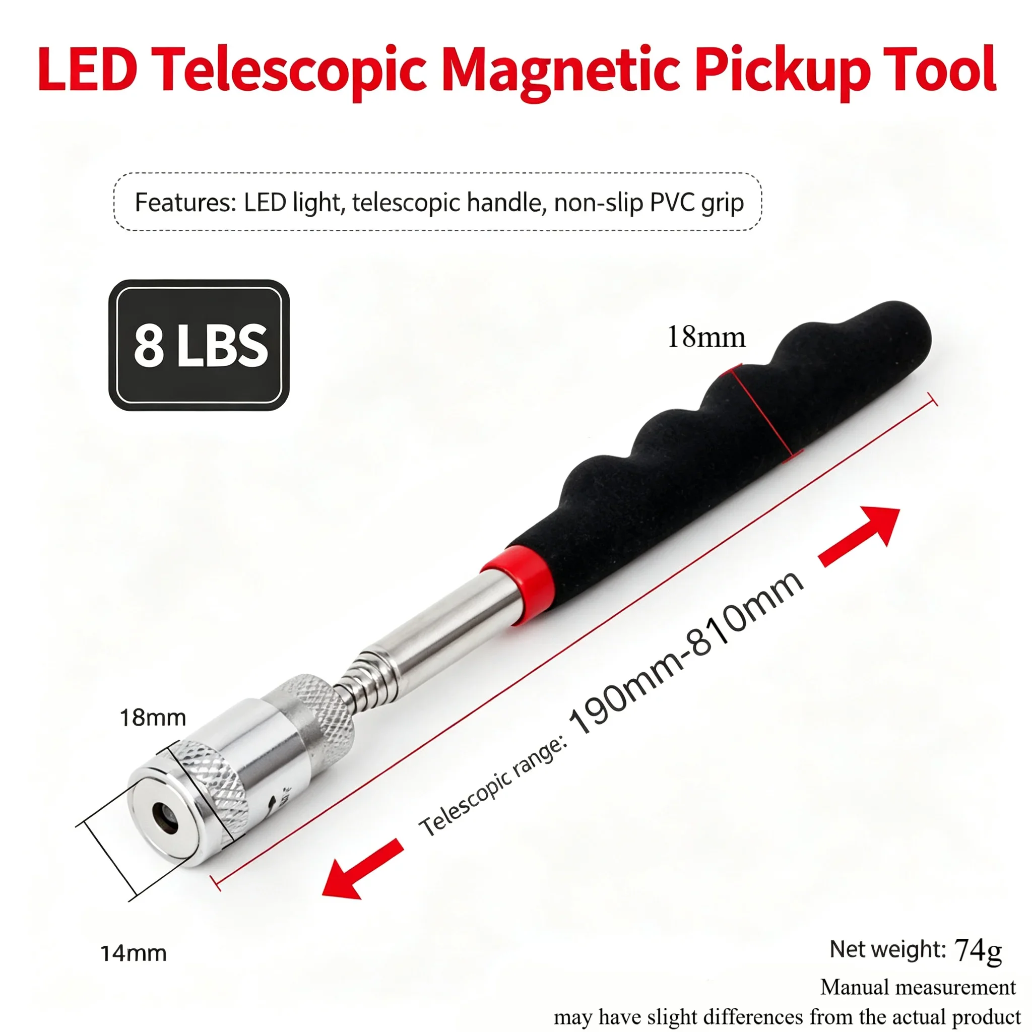1pc Portable Magnetic PickUp Tool Magnet Pen Extendable Telescopic Inspection LED Torch Magnet Rod for Picking Up Screws Nut Bol