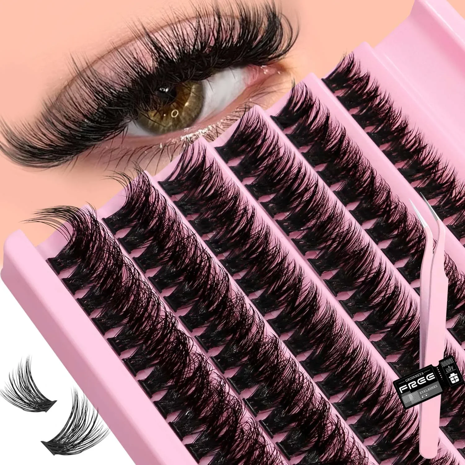 Veltrinay Cluster-Wimpern-Set, flauschige Einzelwimpern, dick, lockig, künstliche 3D-Nerzwimpern, Wimpernverlängerung, Make-up