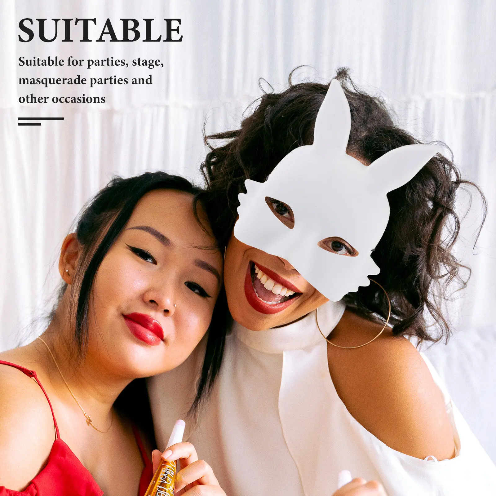 2Pcs Blank White Rabbit Mask Half Face Bunny Mask DIY for Halloween Masquerade Costume Accessory Halloween Masks