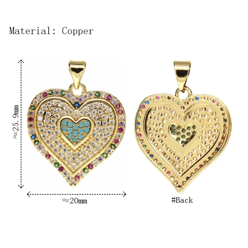 

1Pcs Gift Her Gold Color Charms Invisible Setting Pendant Cubic Zirconia Copper Point Approx 20x25.9mm Jewelry For Women