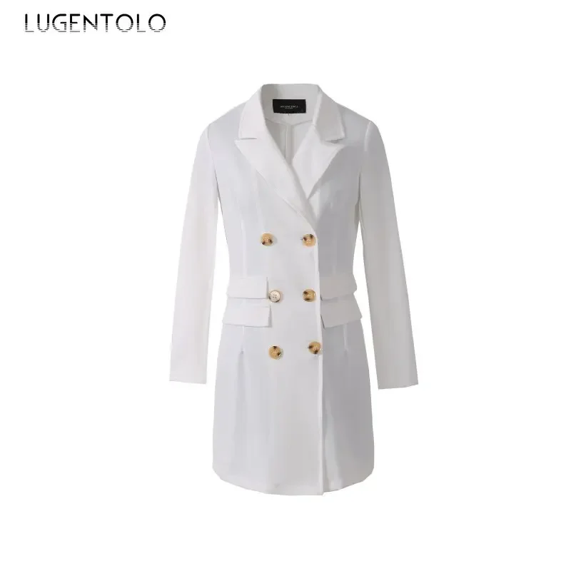 Donna elegante Trench doppio petto primavera estate cappotto sottile sottile risvolto solido ufficio signora Casual semplice abito corto