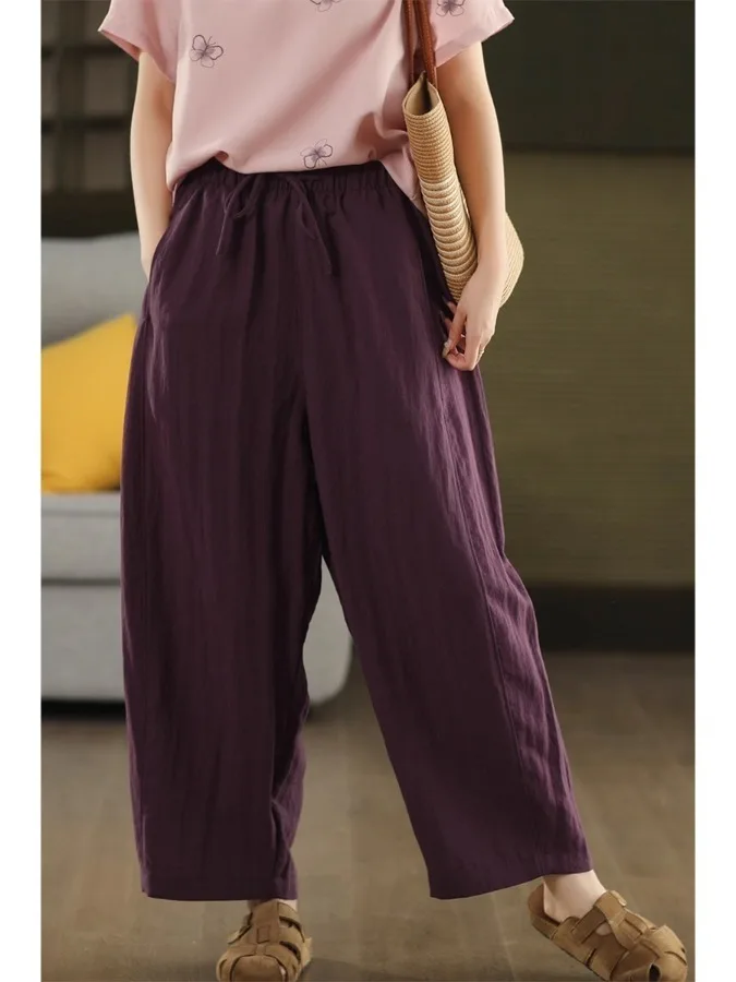 Casual losse linnen broek dames pure kleur zomer nieuwe Koreaanse Sle wijde pijpen afslanken negen punten Harlan broek