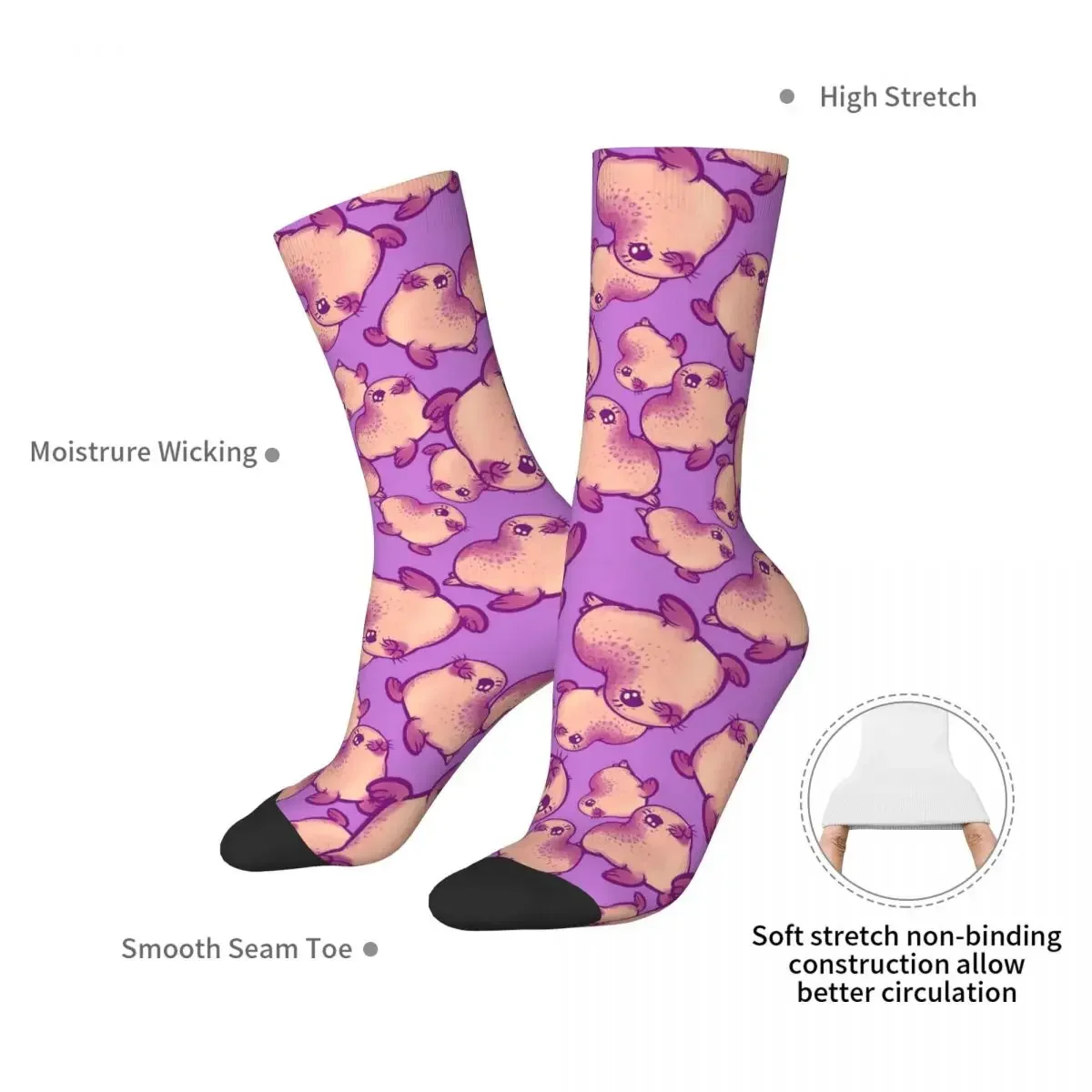 Peachy Baby Seals On Orchid Socks Harajuku Sweat Absorbing Stockings All Season Long Socks Accessories for Unisex Gifts