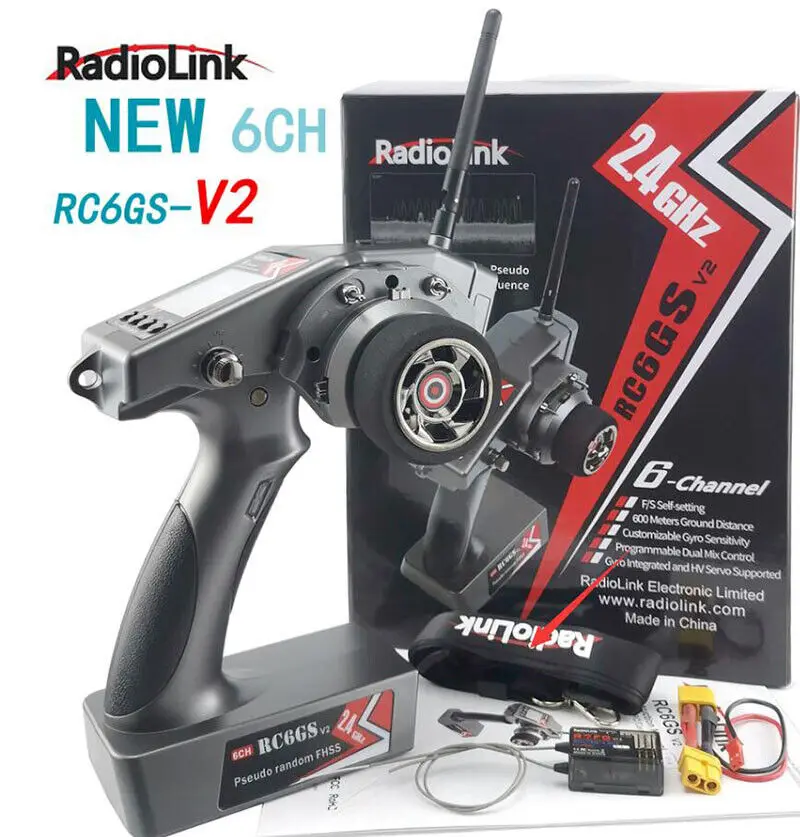 Radiolink rc6gs v2 2.4g 6ch rádio transmissor r7fg giroscópio receptor para rc carro barco