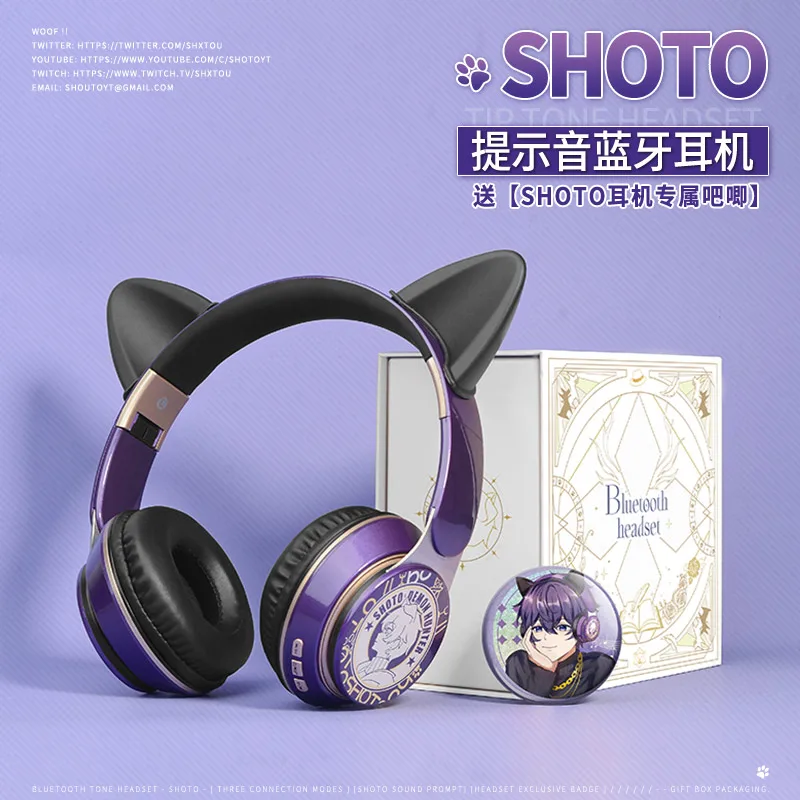 Anime Game Luxiem Vtuber Mysta Rias Shoto Leuke Kat Oor Mode Portable Fold Headset Draadloze Bluetooth Oortelefoon Cosplay Geschenken