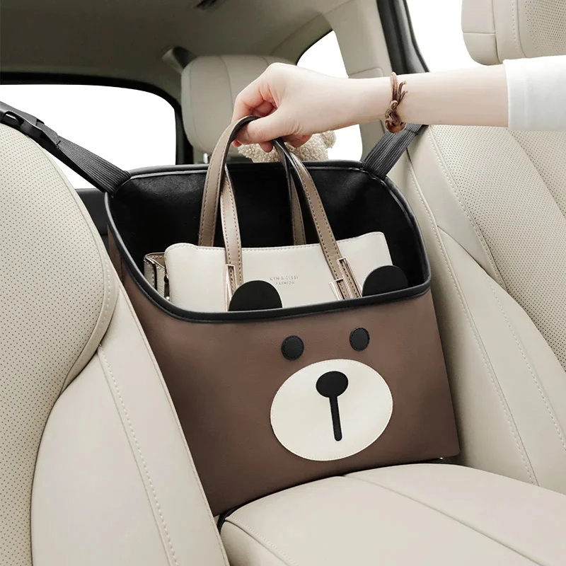 

Car Organizer Storage Bag In The Middle Of The Car Seat, Cartoon Cute Leather Material