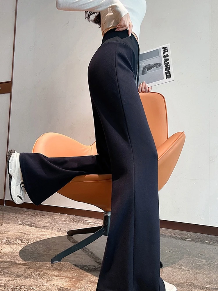 Pantalones acampanados de color liso para mujer, pantalones de yoga rectos adelgazantes de cintura alta para otoño e invierno, pantalones deportivos ligeramente acampanados