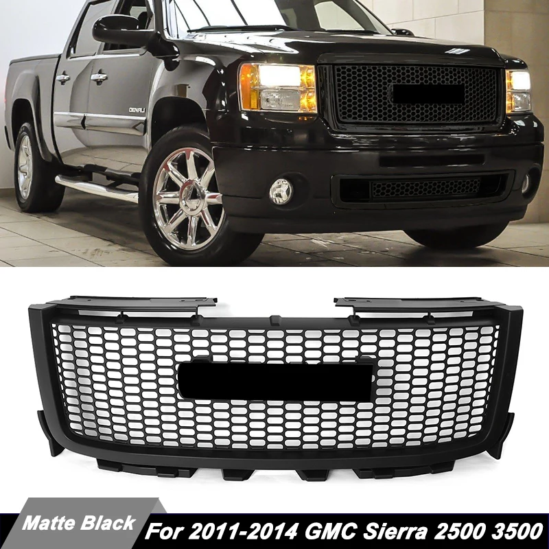 

Matte Black Front Bumper Racing Grille Replace for GMC Sierra 2500HD 3500HD 2011-2014 Honeycomb Upper Grill Front Hood Grills