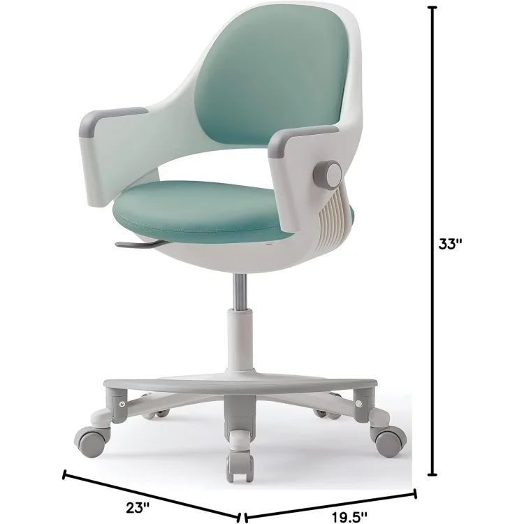 Ringo Kids Desk Chair : Ergonomic Kids Chair with Footrest, 4-Step Growing Function, Adjustable Seat Height, Sit-Locking Casters