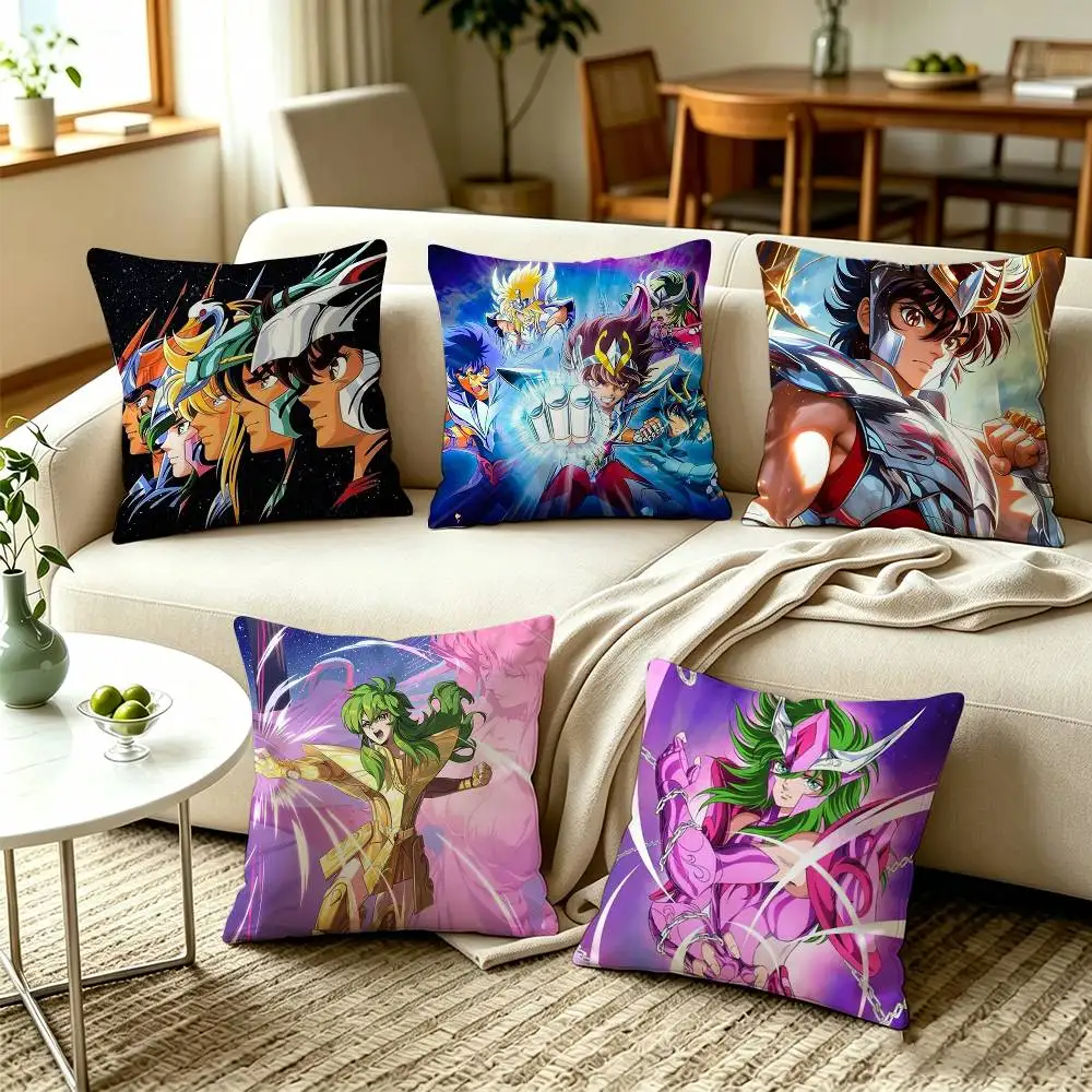 S-Saint Seiya Zodiac Gold Armor Warrior Athena Square Double-Sided printed Pillow Case Bedroom Bedside Pillow Sofa Cushion Cover