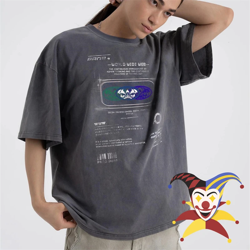 Washed PANQ WORLD WIDE WEB T Shirt Oversized Tops Tee