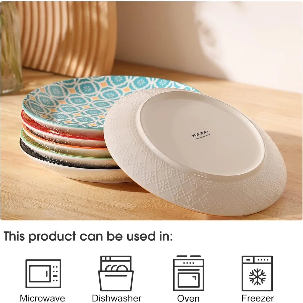 piatti per insalata, piatti da dessert da 8 pollici, set di piatti in ceramica colorata per pasta, pancake, bistecche, set da 6, lavastoviglie e microonde saf