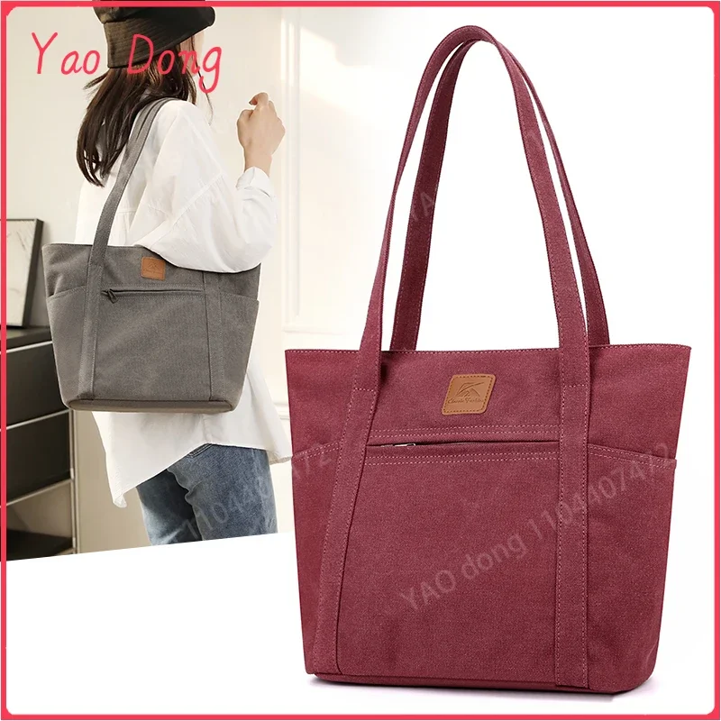 Yao Dong Bolso de mano de lona minimalista de gran capacidad, bolso de hombro versátil para mujer, bolso de compras informal para ir al trabajo