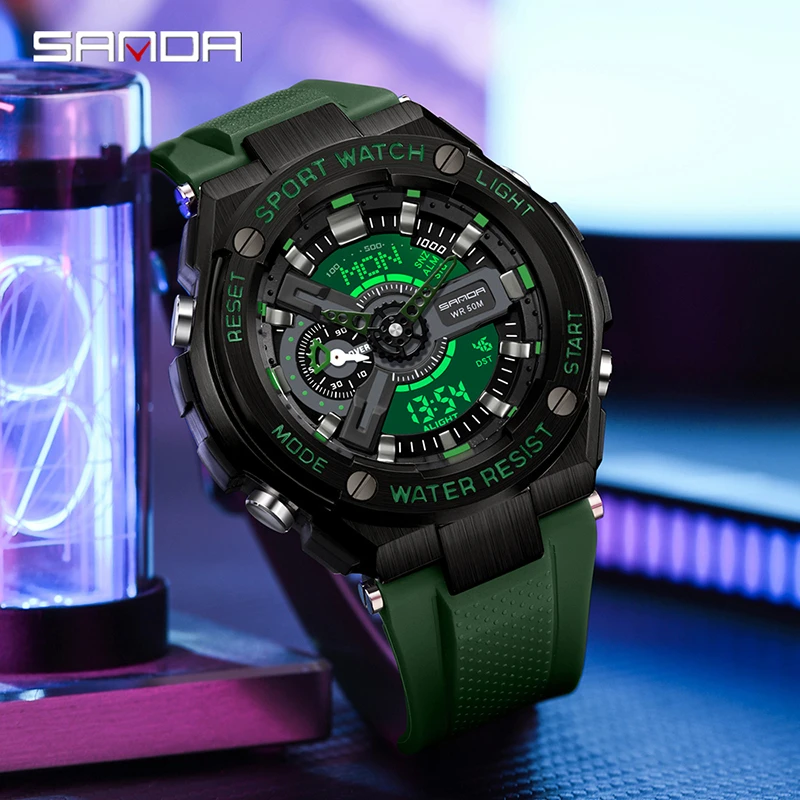 SANDA-reloj despertador deportivo multifuncional para hombre, cronógrafo Digital con luz de elevación de manos, resistente al agua y a prueba de golpes, novedad de 3170