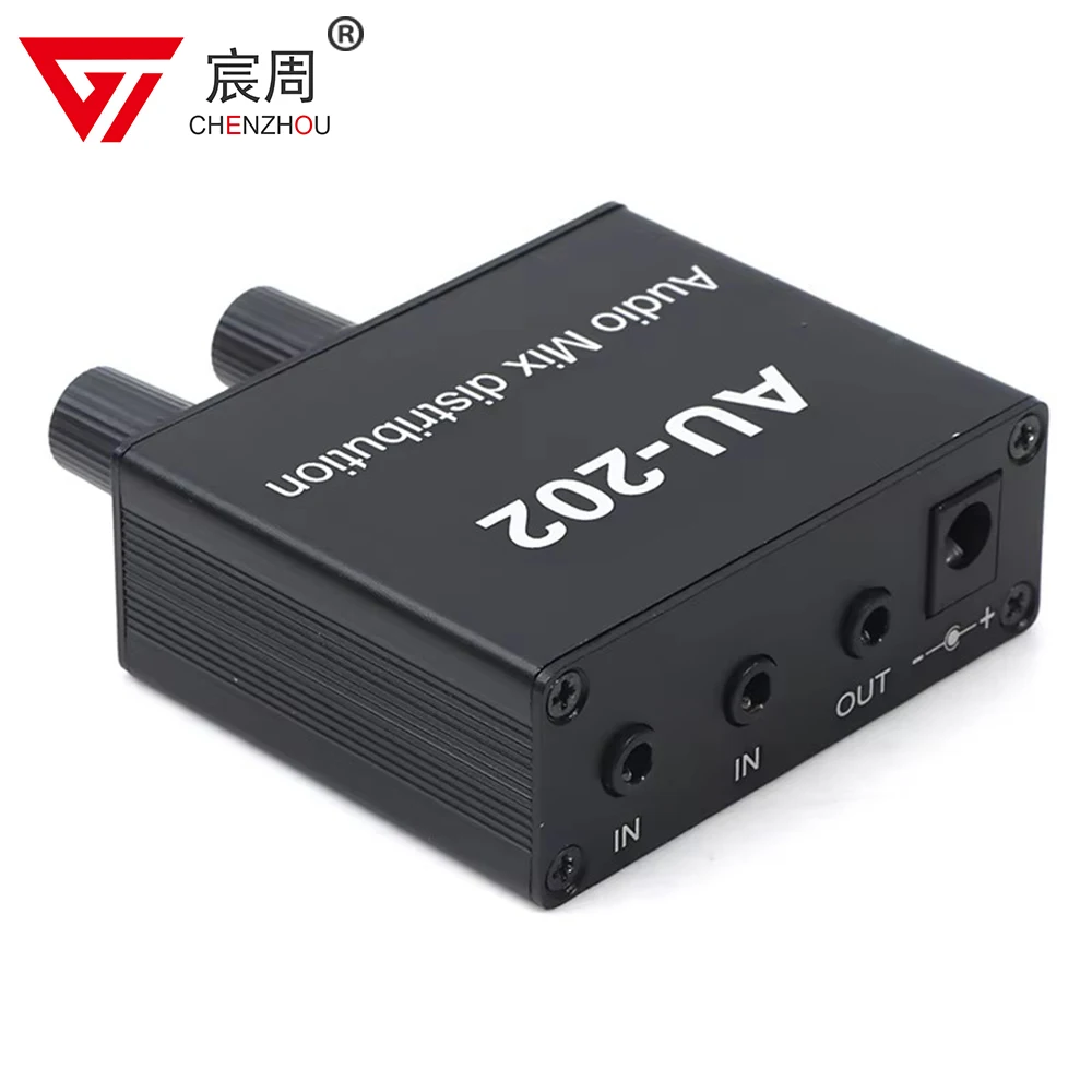 1PC Stereo Mixer Audio Distributor For Headphone External Power AMP Volume Independent Control DC5-19V 2 Inputs 2 Outputs AU 202