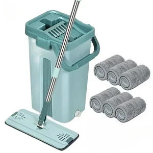 Flat Squeeze Mop with Bucket, Easy Wring, All-Purpose Floor Cleaning, Microfiber Pads, Wet or Dry,for Hardwood & Laminate Floors 10 best sales mop with bucket - №5