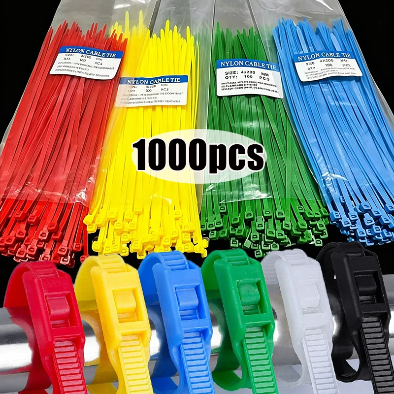 100-1000Pcs Colorful Self-Locking Nylon Cable Ties Plastic Zip Ties Wire Binding Wrap Straps for DIY Cable Management Wholesale