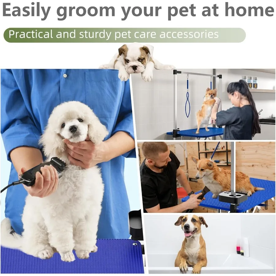 طاولة تهذيب الكلاب الكبيرة مقاس 36 بوصة/47 بوصة، محطة حيوانات أليفة قابلة للطي للاستخدام المنزلي، ارتفاع قابل للتعديل لتجفيف القطط مع أذرع آمنة