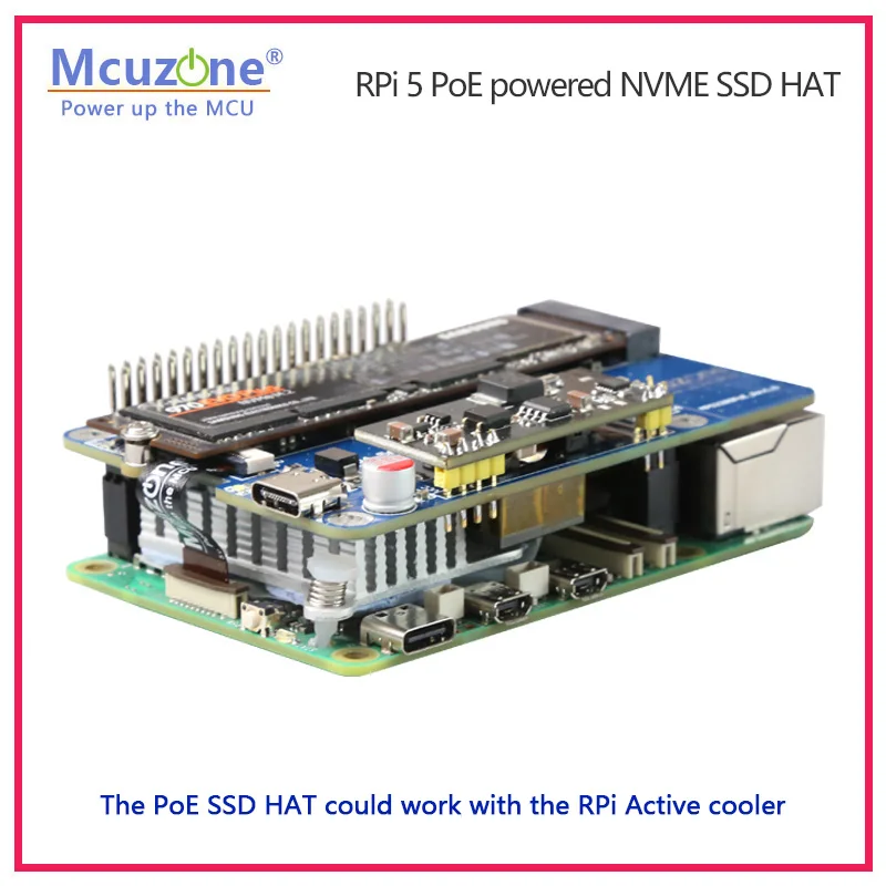 MPS2280-PoE, Raspberry Pi5 PoE powered NVME SSD HAT, PCIE M.2 NVME 2280 SSD,support 2242,2230, POE powerde 5v4.5A