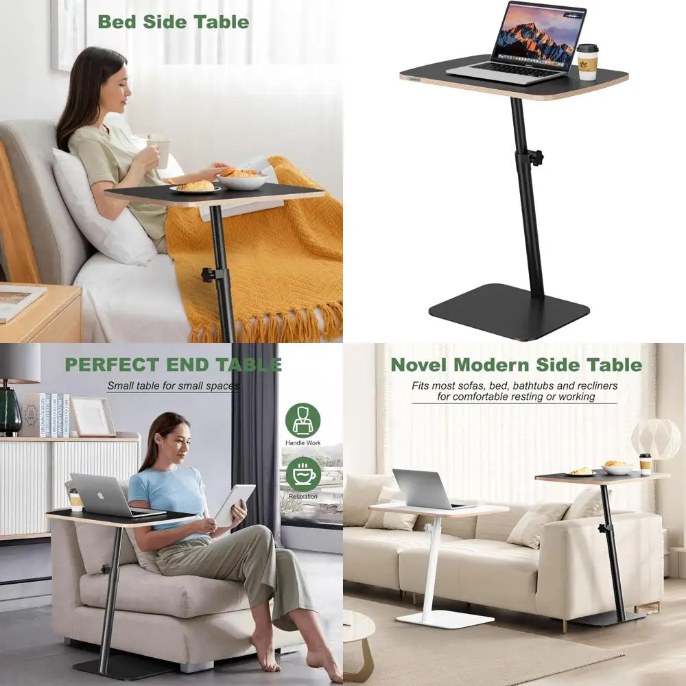 

Современный C-образный регулируемый по высоте приставной столик для небольших помещений, черный деревянный столик для ноутбука/ТВ с металлическим основанием, подходит для гостиной