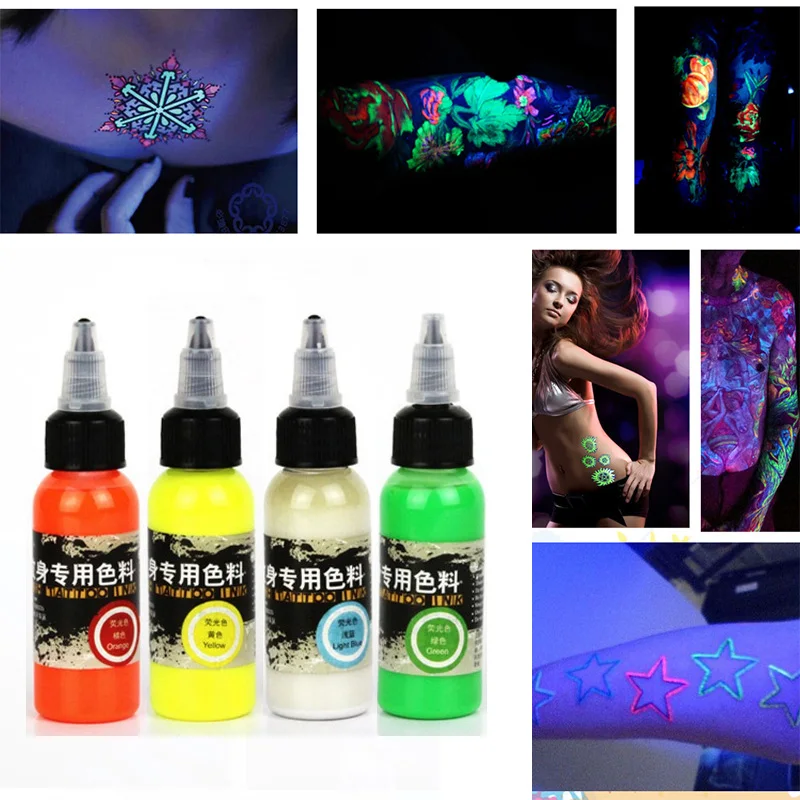 

5 Colors Temporary Night Light Tattoo Ink Professional Safe Disposable Easy Coloring Body Colored Drawing Airbrush Pigment 30ml