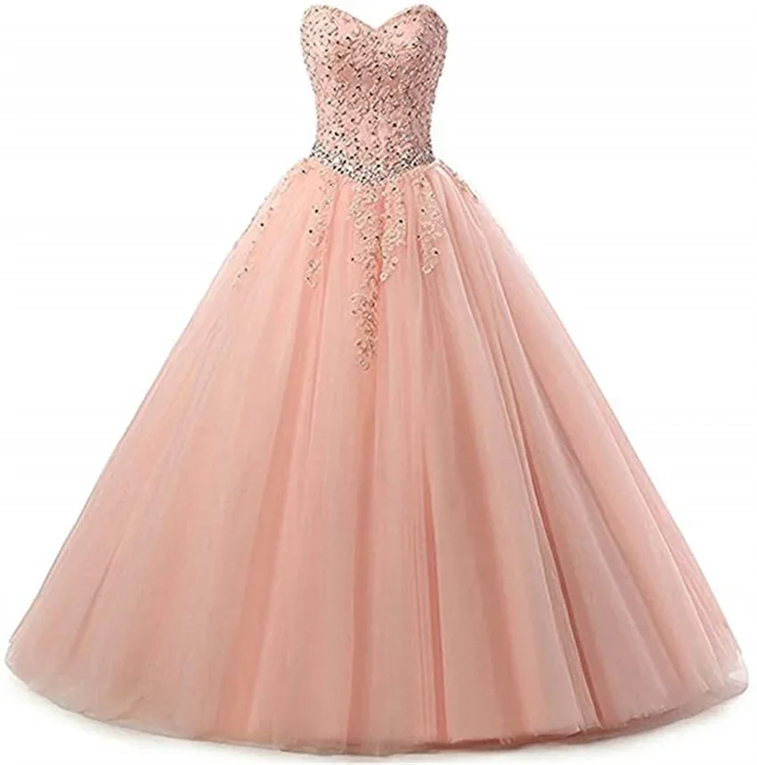 Sweetheart Lace Appliques Ball Gown Evening Prom Dress Beading Sequined Quinceanera Dresses Sweet Flower Party Dress Luxury