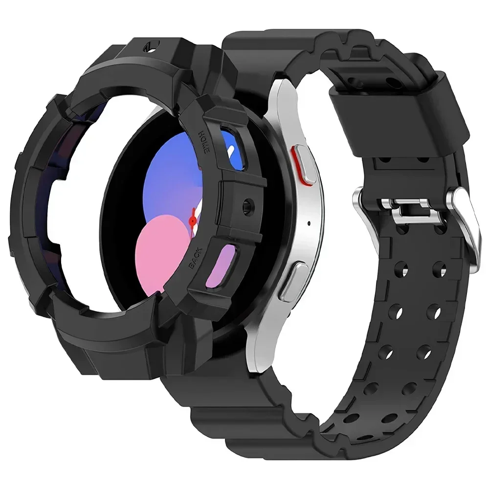 Armor Case+Band for Samsung Galaxy Watch 6 40mm 44mm Sports Silicone Protector Cover Strap for Samsung Watch Bumper Accessories