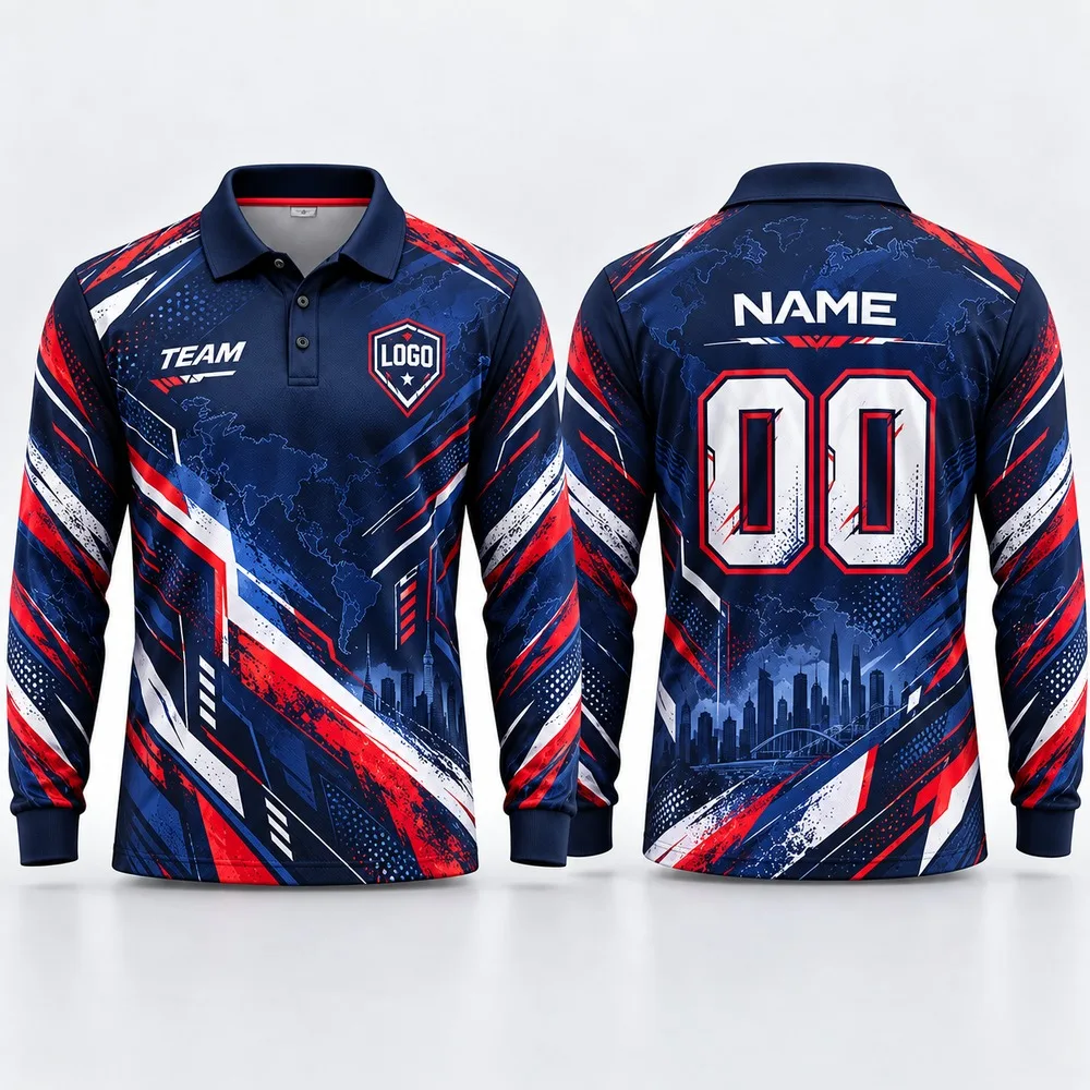Custom Regional Team Long Sleeve Polo Shirt for Men Name Number Logo Print Polyester Personalized Uniform Casual Fashion