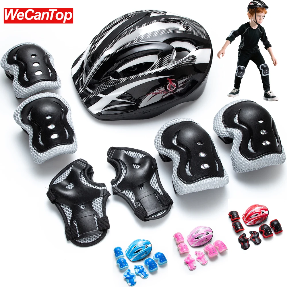 

Комплект защитной экипировки для детей 7 в 1, регулируемый шлем с наколенниками, налокотниками и защитой для запястий для езды на велосипеде, скейтборде, самокате
