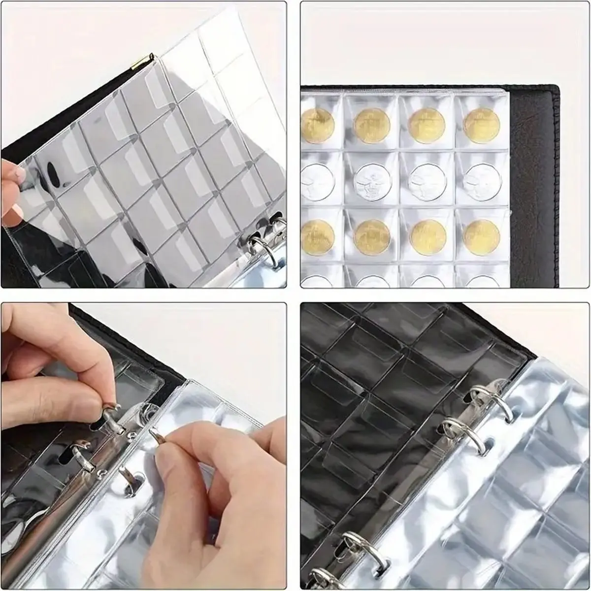 480 Pocket Coin Album 4 Rings Detachable Card Page Favorites 20-Page Large Capacity PU Leather Coin Collection Album