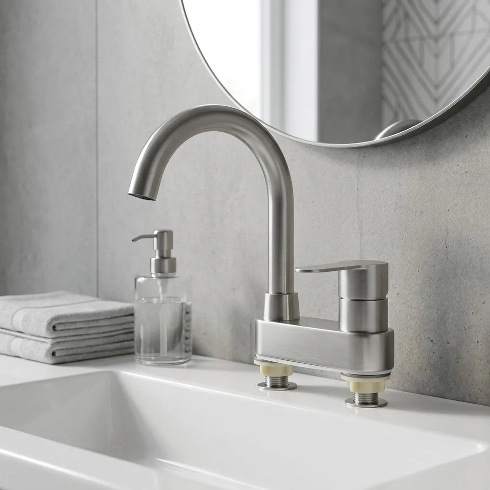 Stainless Steel Basin Faucet Two Hole Modern Minimalist Lift Up Type With Disc Valve Core For Bathroom Sink Washbasin Mixer Tap