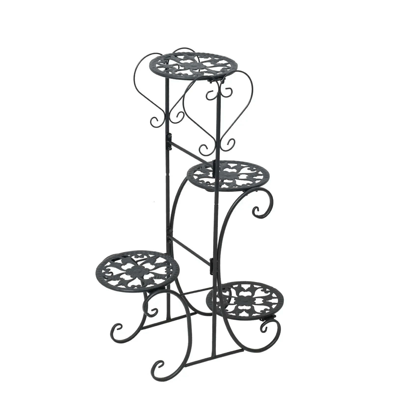 4 Tier Metal Plant Stand Indoor,32 Inch Tall Tiered Corner Plant Holders for Multiple Plants(Black- Pattern Style)
