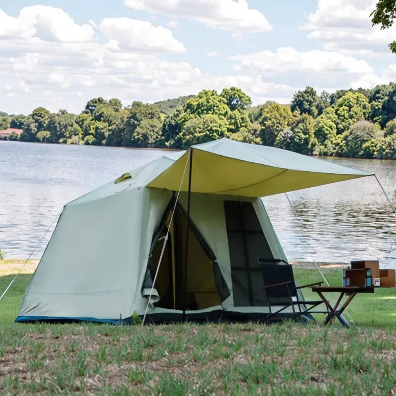 YTYIN خيمة منزلية صغيرة قابلة للنفخ مقاومة للمطر للتخييم في الهواء الطلق سهلة الإعداد مع غرفتين من القماش القماشي للعائلات