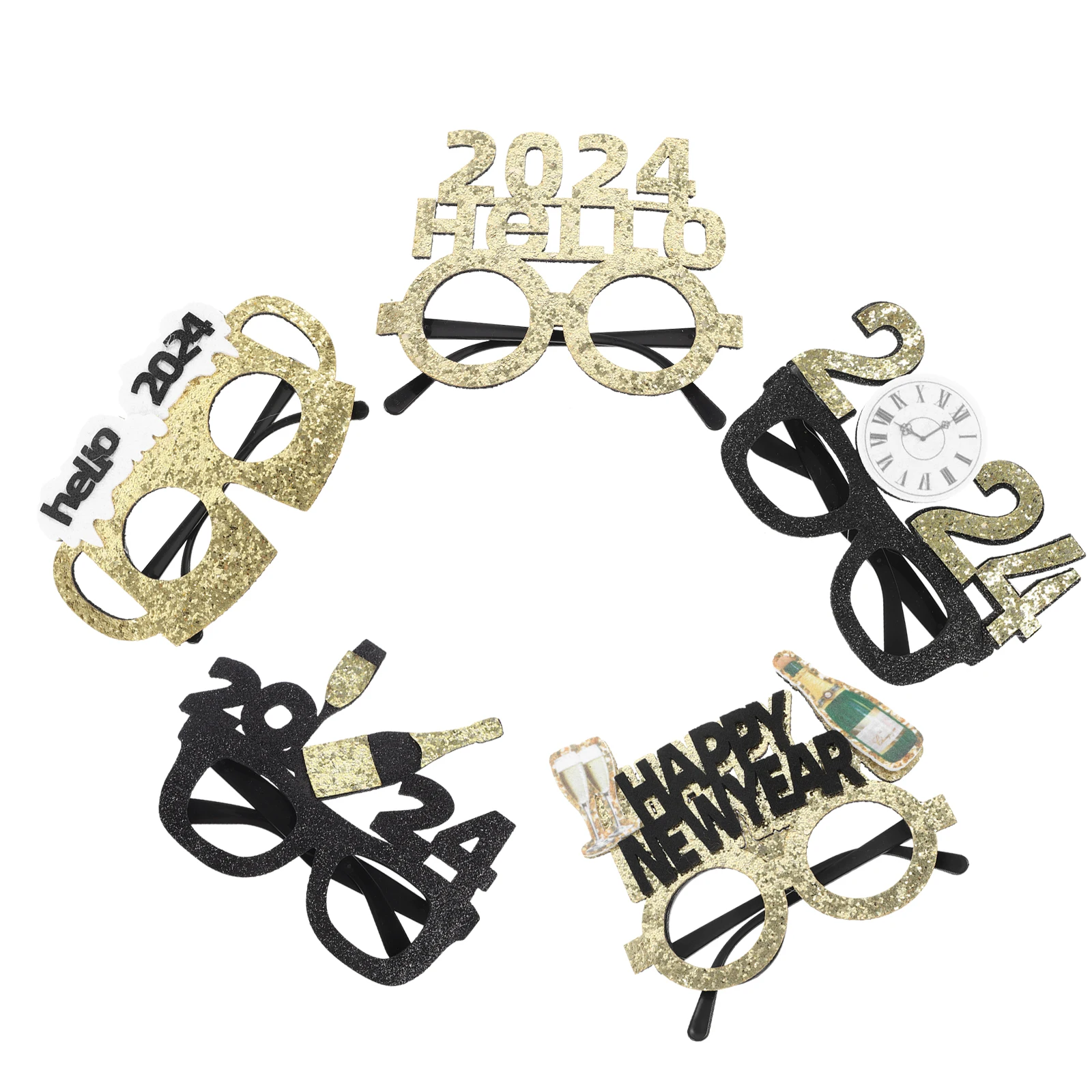

5Pcs 2024 New Year Party Eyeglasses Bright Novel Design Photo Props Celebration Accessories