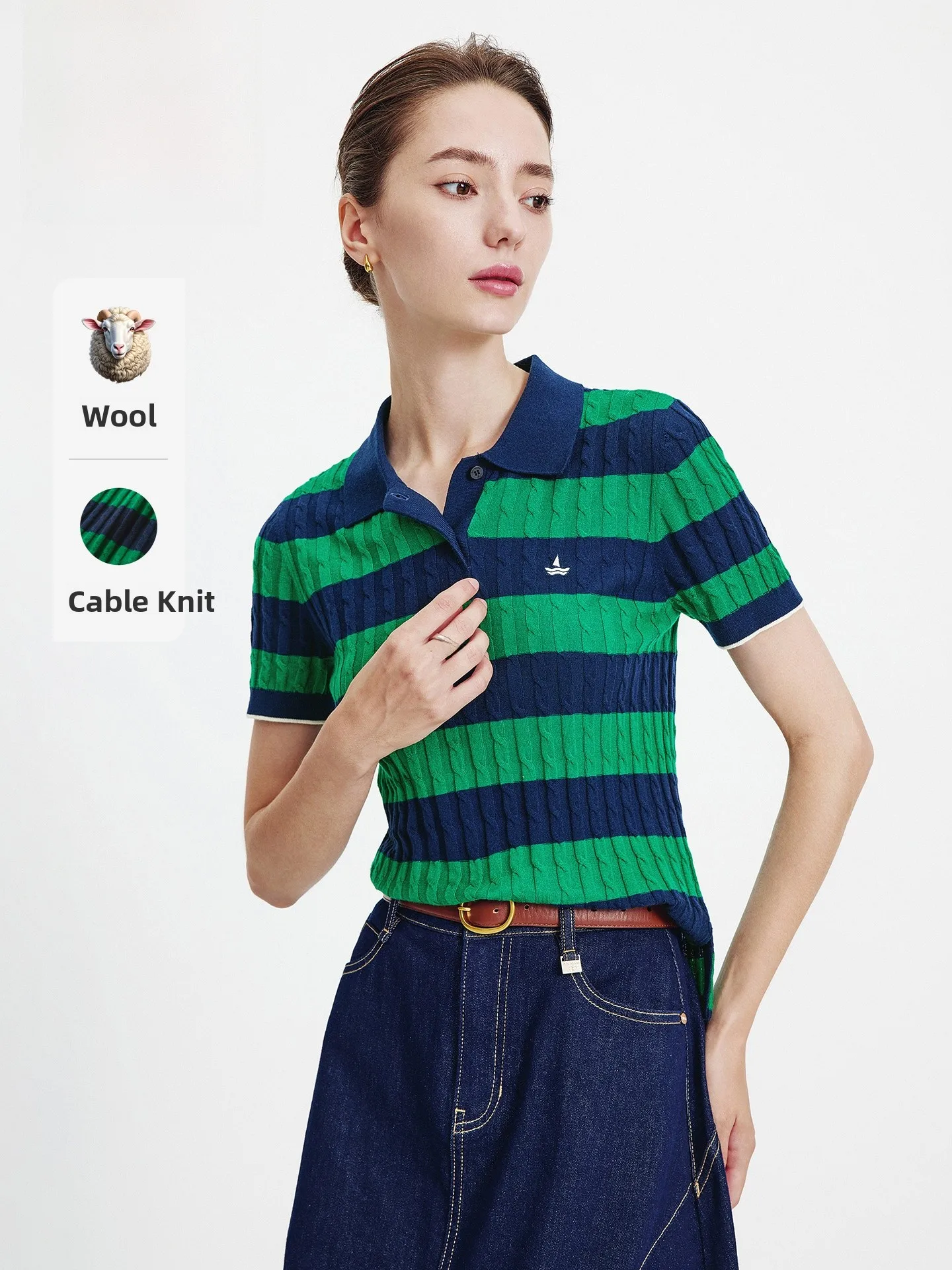 

Navigare Casual Stripe irt Women's ort Sve Knittedwear Spring Summer New Sle Elastic Regular Fit Faion Ladies...