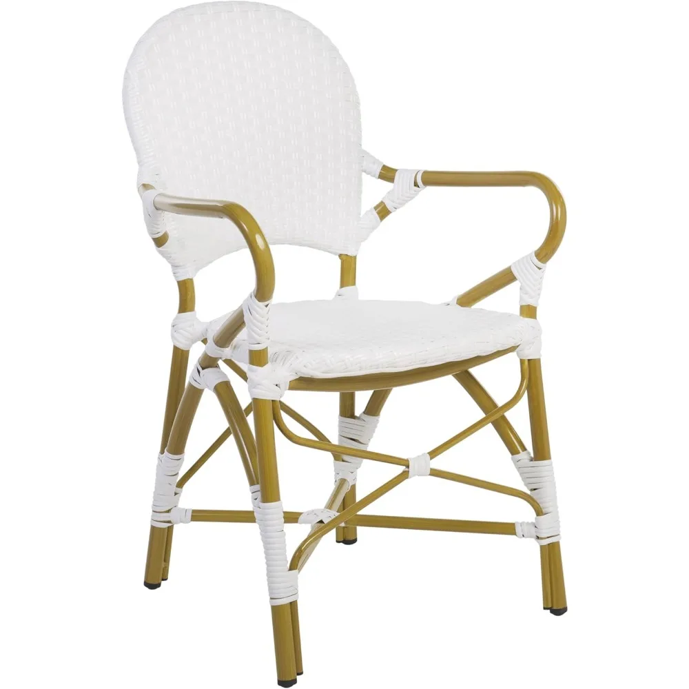White Indoor/Outdoor Rattan Stacking Arm Chair Set of 2