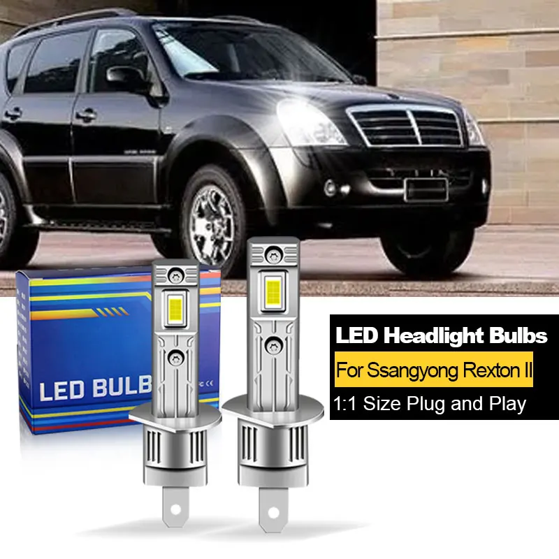 

2PCS CANbus For Ssangyong Rexton II 2006 2007 2008-2012 LED Headlights H1 H7 High Low Beam Bulbs 20000LM White 12V Plug and Play