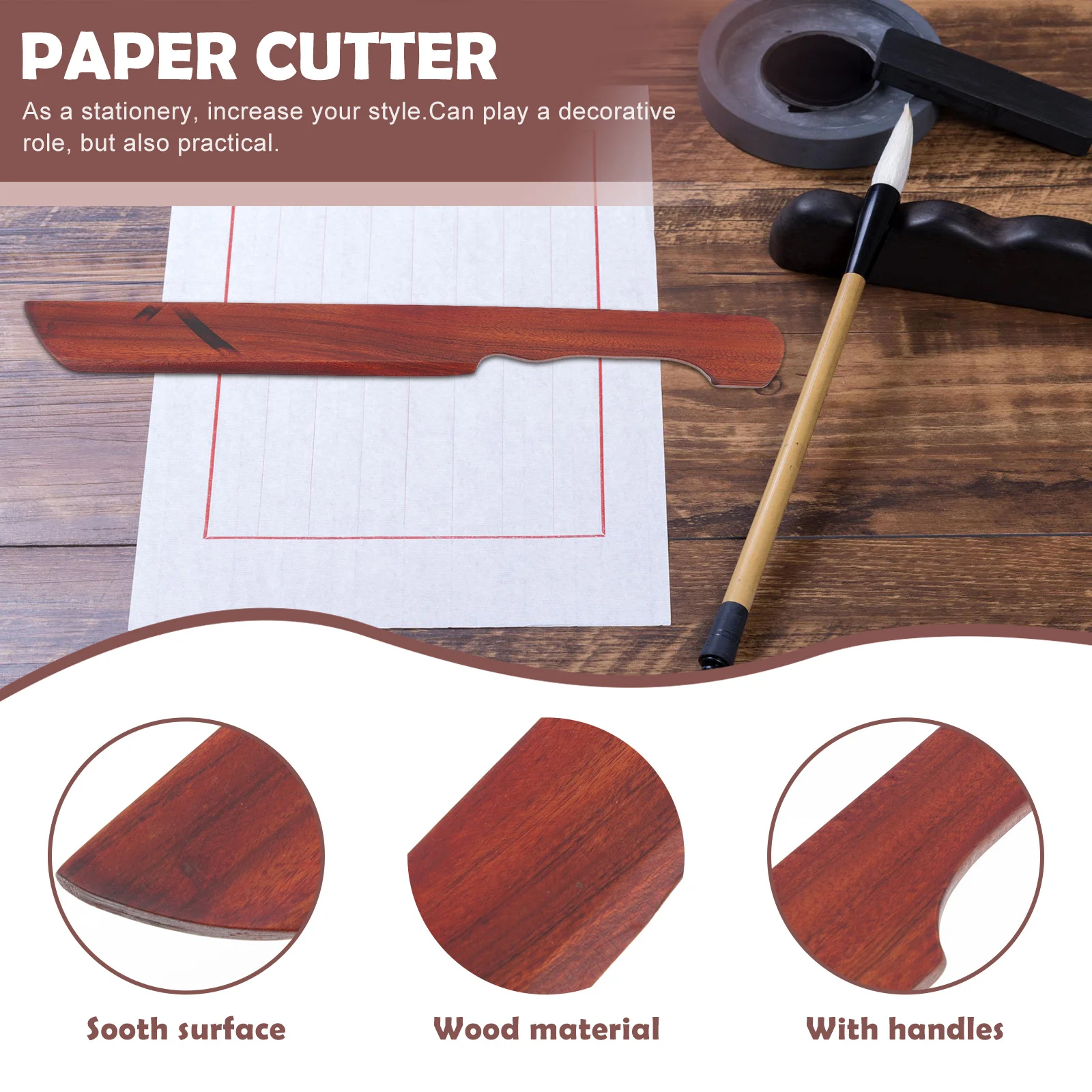 

Red Sandalwood Xuan Paper Cutter Natural Wood Letter Opener Portable Paper Trimmer Wood Envelope Opener Stationery Tool Office