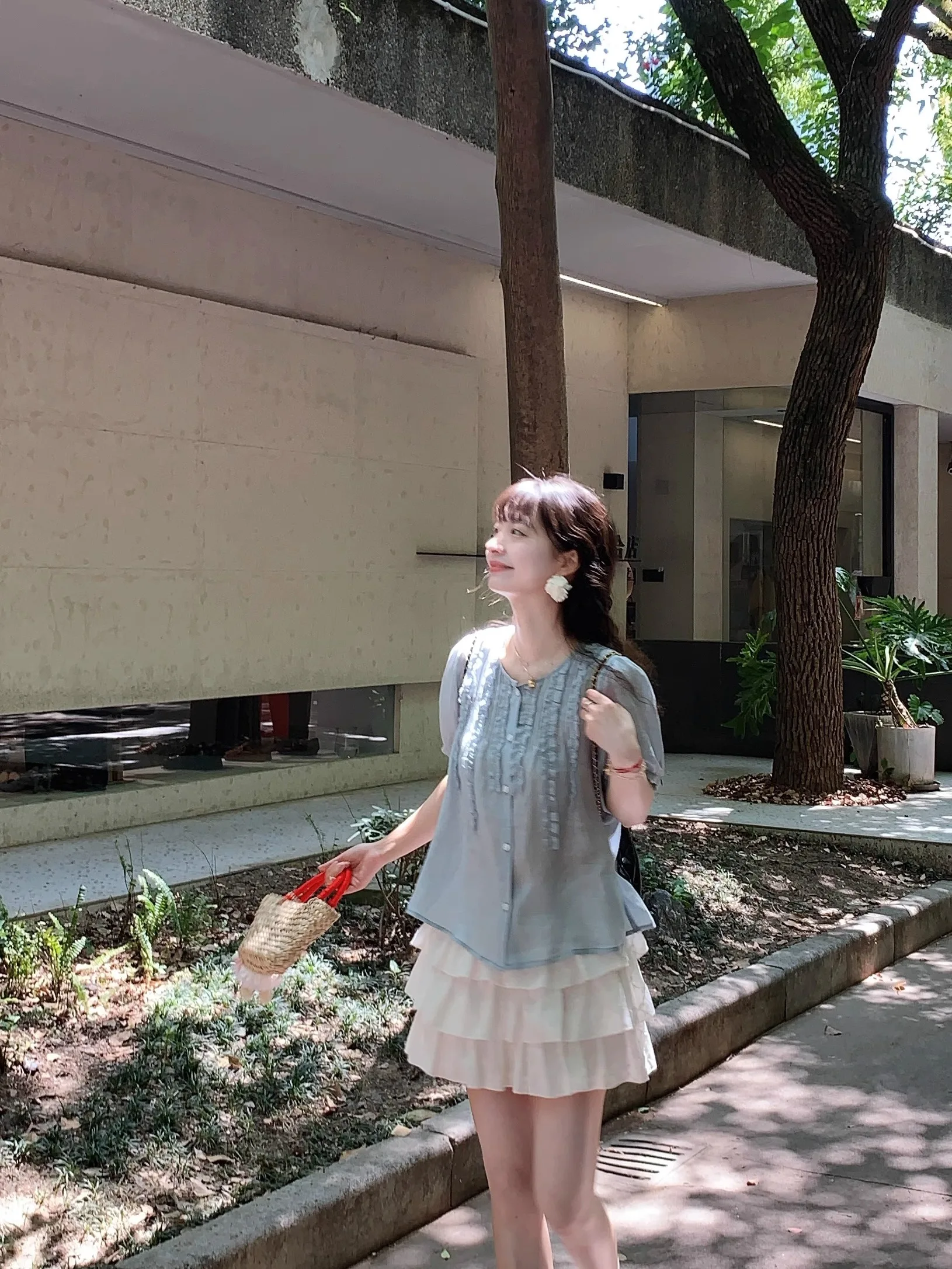 

Emilyng High Quali ort Sve irt Весна Лето Новый Sle Осень Волна Синий Тяжелый шелковый льняной свободный крой Sw...