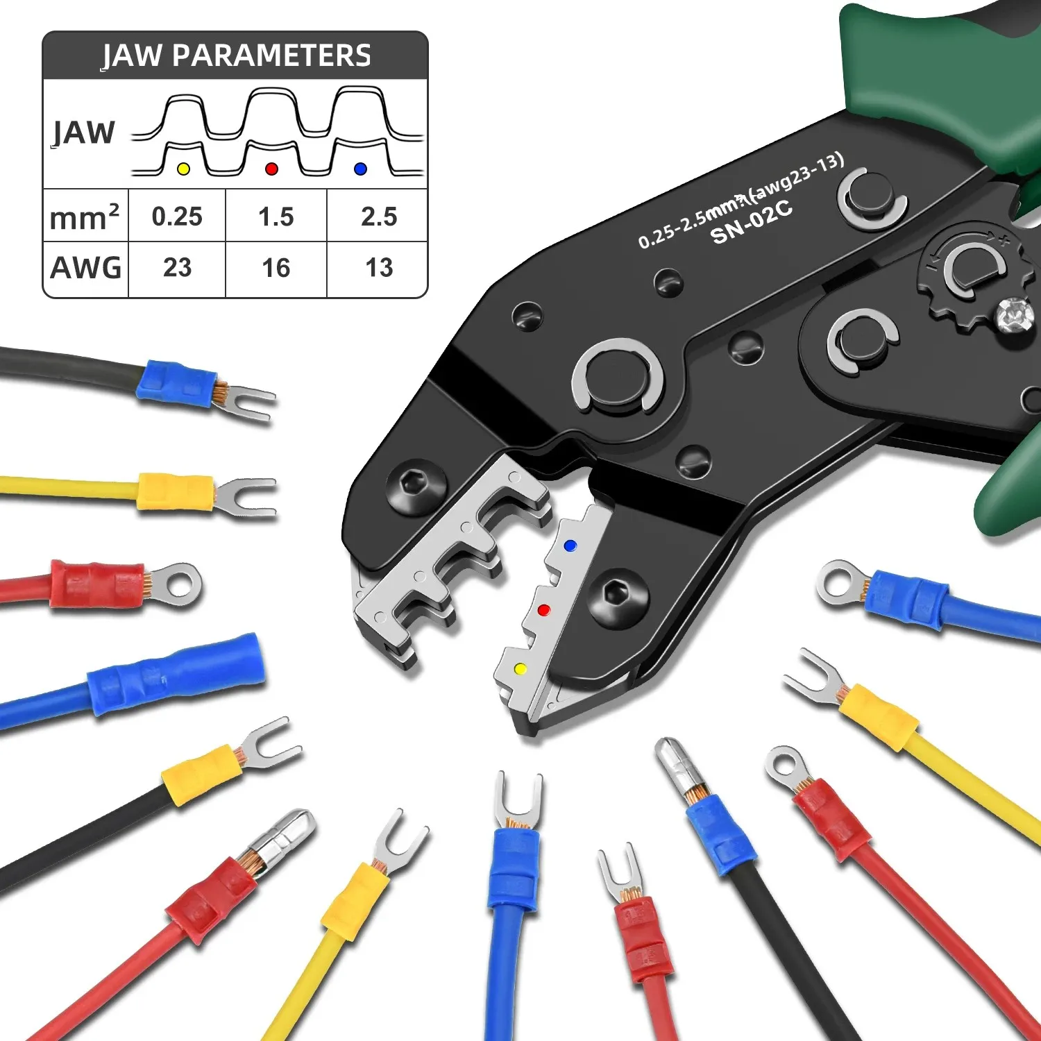 Herramienta de prensado de SN-02C para electricidad aislada, herramientas de prensado de trinquete AWG 23-13, alicates de prensado de cables, para conectores aislados