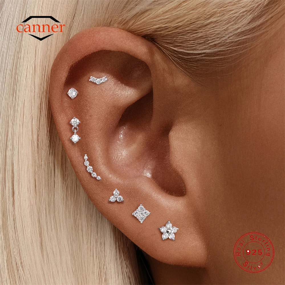 CANNER 1PC Lab Grown Diamond Threaded Puncture Earring For Women 925 Sterling Silver Classic Sparkling Piercing Earrings Gift