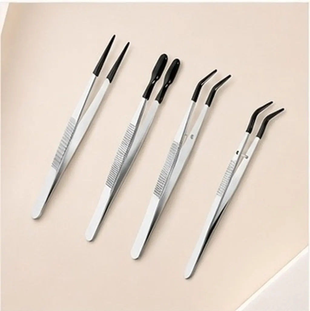 4Pcs Anti-Slip Stainless Steel Tweezers Set Precision Tip for Eyelash Extensions False Lashes Stamp Collecting Coin Handling