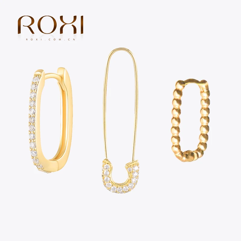 ROXI proste kryształy Pin Hoop kolczyki dla kobiet 925 srebro kolczyki biżuteria Ins Pendientes Plata 925 srebrne kolczyki