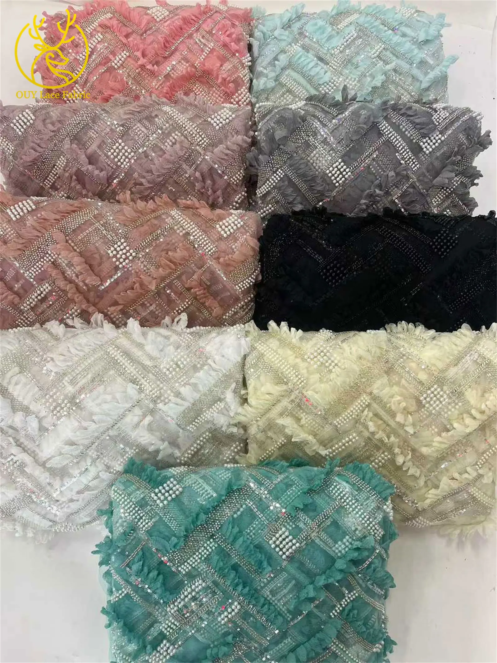 Neues Design 3D Afrikanischer Perlenstickerei-Spitzenstoff 2026 Hochwertiger Französischer Pailletten-Tüllspitzenstoff für Nigerianische Hochzeitskleider – Detail 15