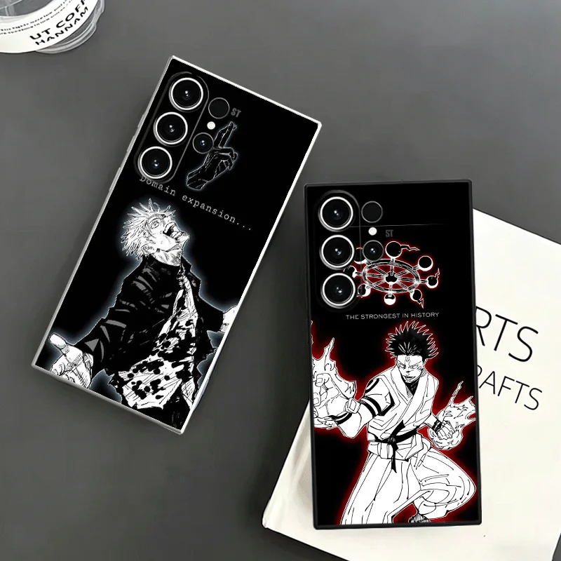 JUJUSU Anime Character Art Soft Phone Case For Samsung S24 S25 S26 Ultra S23 S22 Plus S21 S20 FE Edge + Black White Couple Cover