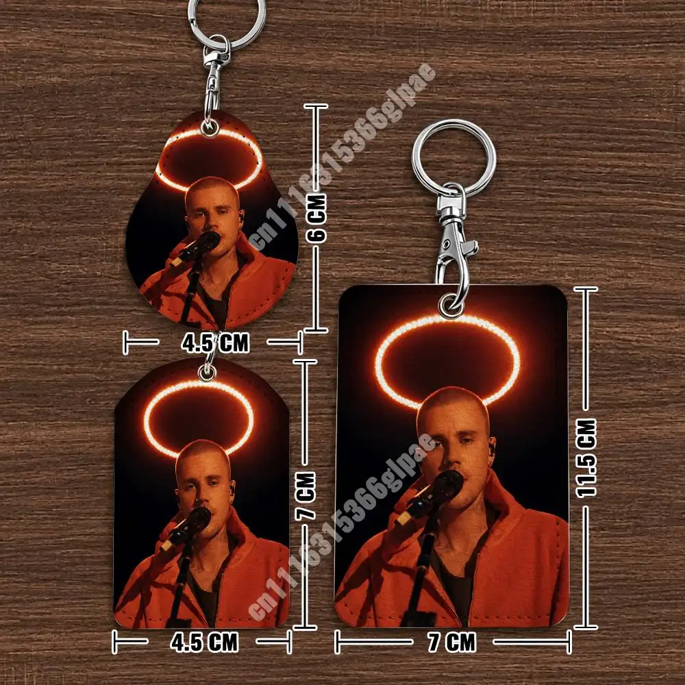 J-Justin B-Bieber SWAG Justice Changes Leather Keychain Card Holder for Airtag & ID Cards Business Bag Charm